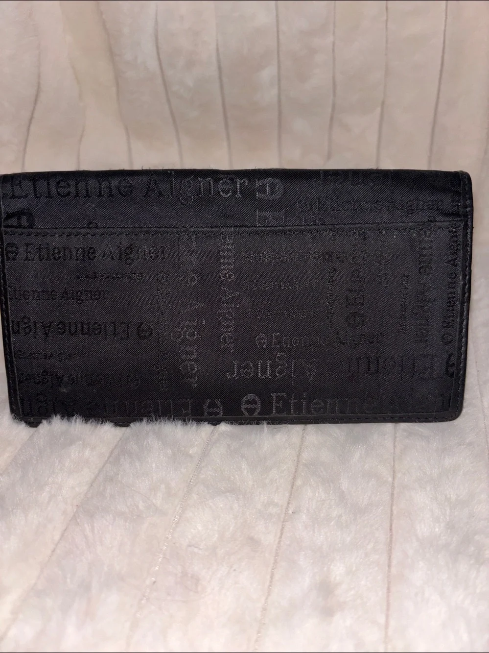 Vintage Etienne Aigner Black Signature Monogram Canvas Leather Checkbook Wallet